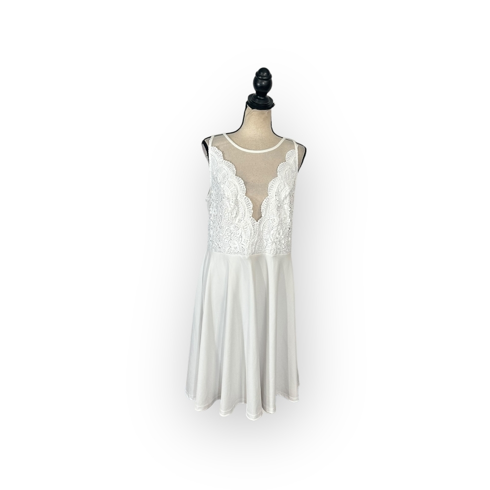 Grace Karin A line mini dress women's XL white sleeveless lace